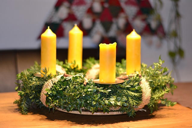 wreath with beeswax candles