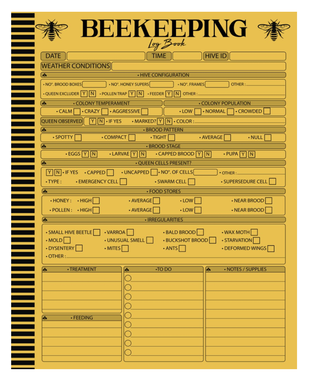 golden yellow beekeeping Log book